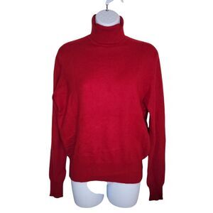 Lord & Taylor 2 Ply Red Cashmere Turtle Neck Sweater Size Large